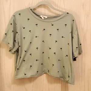 Green palm print crop top